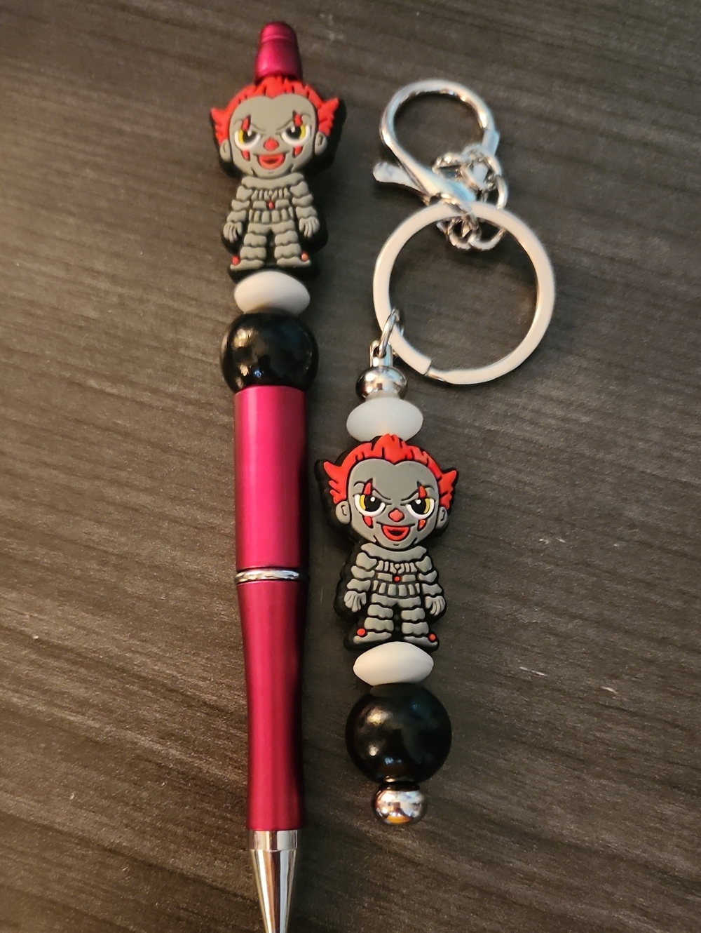Dark Grey Pennywise Beaded Pen And Keychain